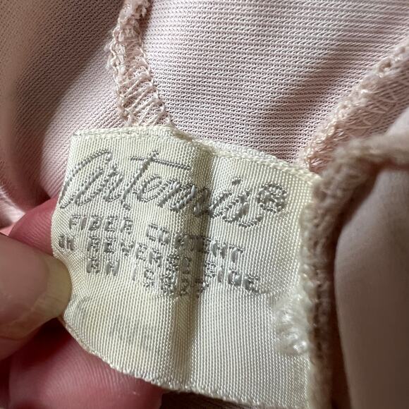 Vintage 60s Artemis Size Medium Nude Lace Fully Lined Slip Nightgown Scallop Hem - Picture 9 of 11